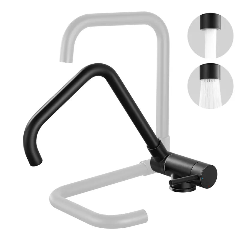 Foldable Kitchen Faucet with 2 Jets, Black 180° Foldable Kitchen Mixer Under the Window, 360° Swivel Foldable Tap, Foldable Mixer