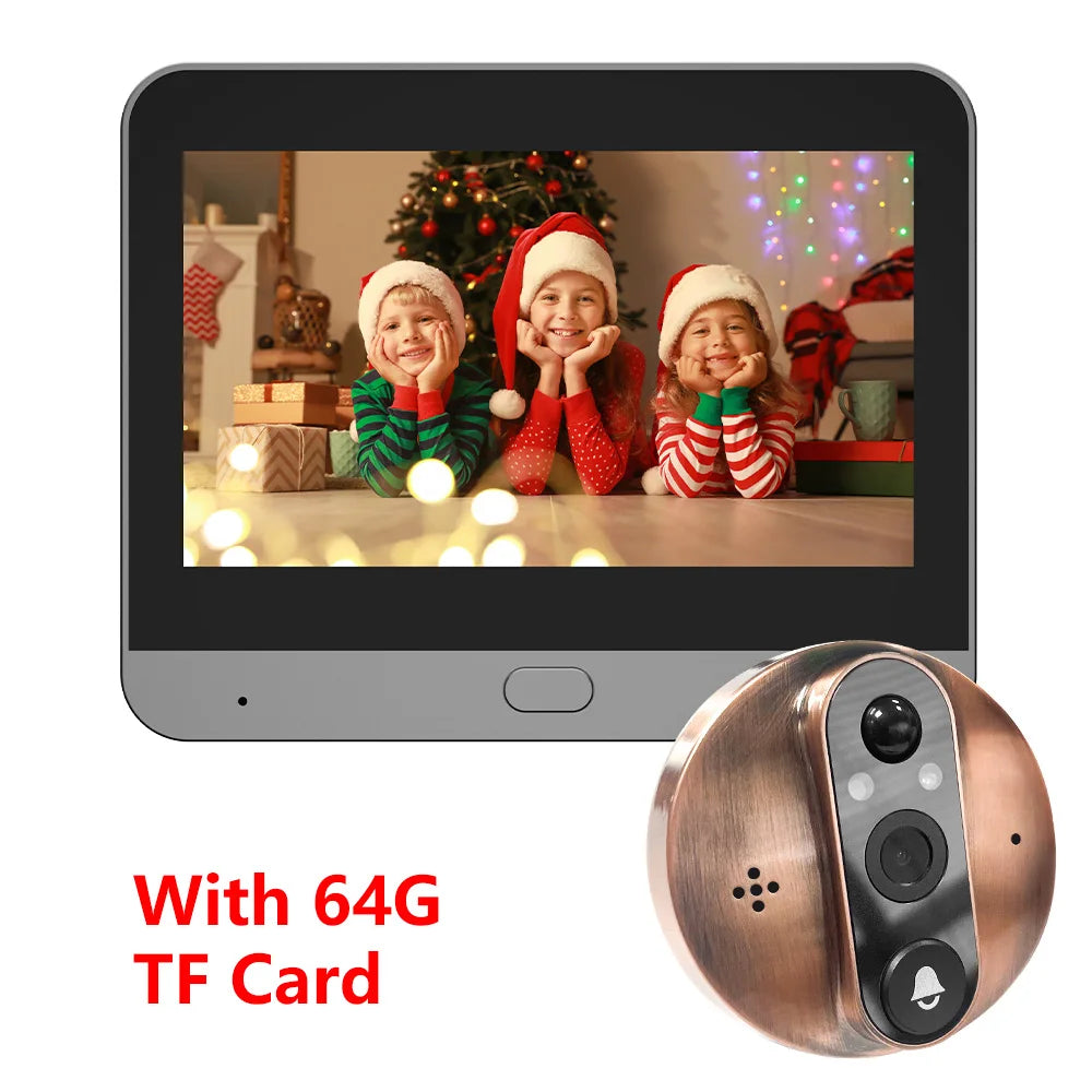 Bronze Wi-Fi door peephole camera kit with indoor monitor and 64G TF card included