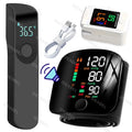 Wrist Blood Pressure Monitor LED Rechargeable English Voice Broadcast Tonometer BP Monitor Forehead Digital Thermometer