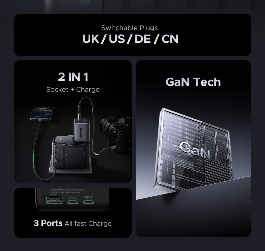 65W Universal Travel Adapter | USB-C Fast Charger with Multi-Plug Tidesmit