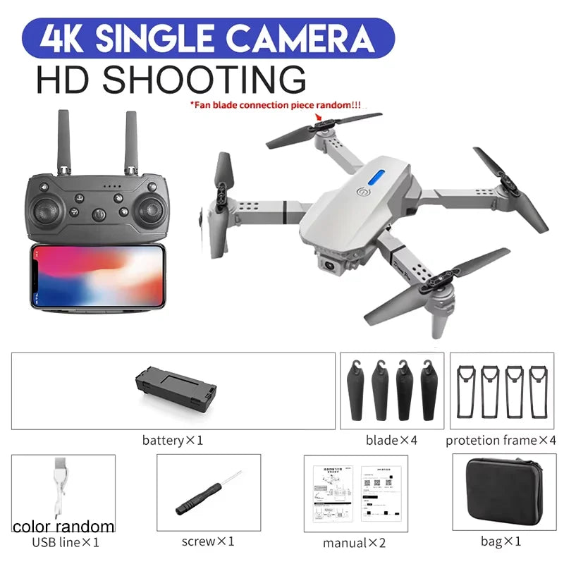 4K Camera Drone Foldable Quadcopter - Wide Angle Lens & Stable Flight 4K-Grey-SC-1B Tidesmit