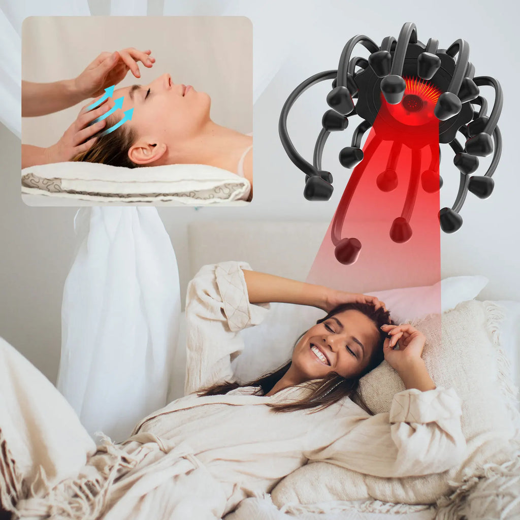 Electric Head Massager with Red Light Therapy - 5 Modes Black Relaxation Treatment Tidesmit
