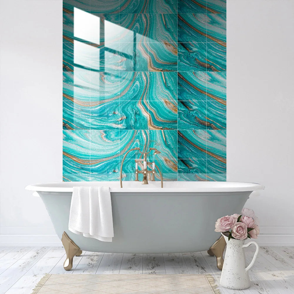 10pcs Crystal Tile Wall Stickers Self-Adhesive Kitchen Tiles PVC Backsplash Stickers Peel and Stick Bathroom Faux Stone Effect