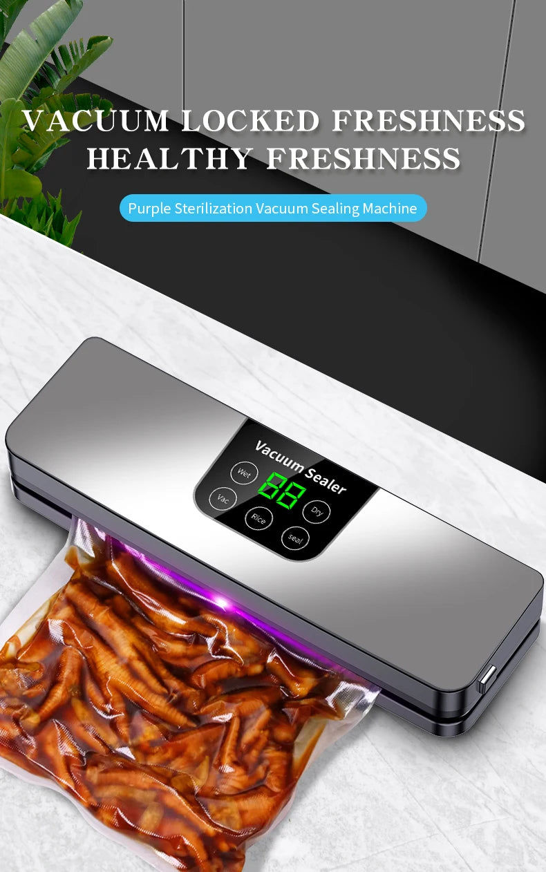 Electric Vacuum Sealer Machine Dry/Wet Food Packaging Seal To Keep Fresh Touch Buttons Digital Display Detachable Cleaning