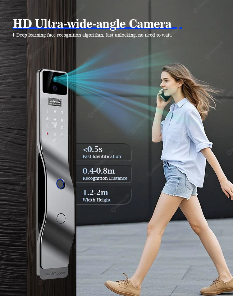 Tuya Smart Door Lock F7｜3D Face Recognition + 2K Camera + Fingerprint｜Works with Google/Alexa/Security Camera