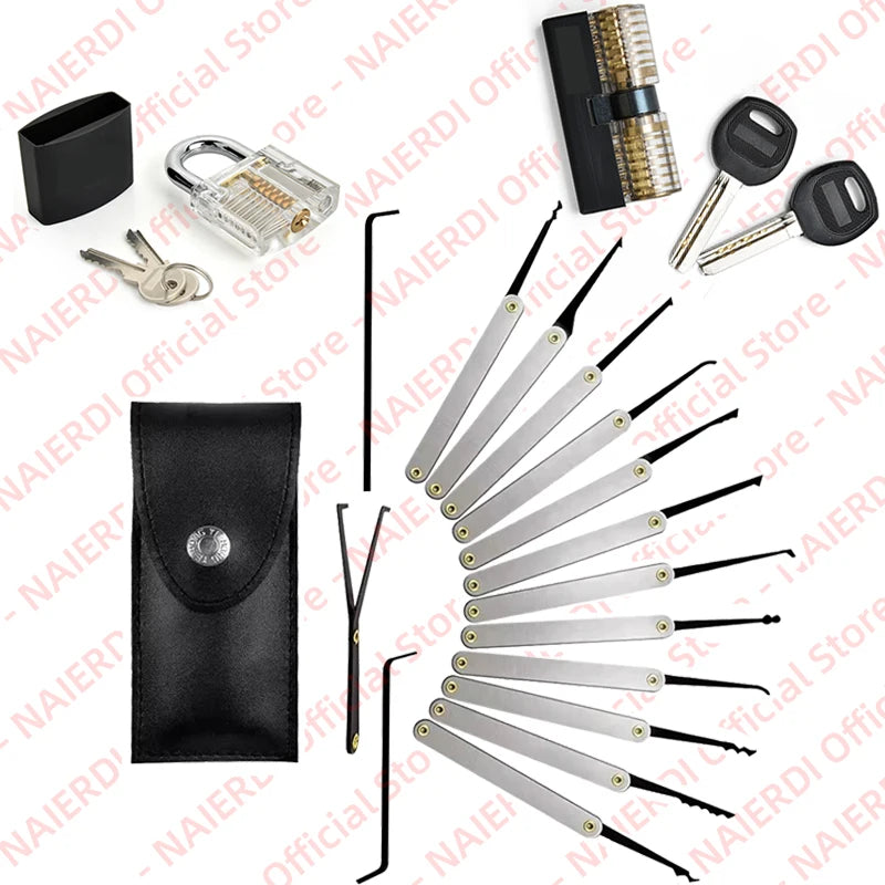 NAIERDI Transparent Practice Lock Tool Set Multifunctional Training Padlock Kit Steel Hand Tools Hardware Repair Tools