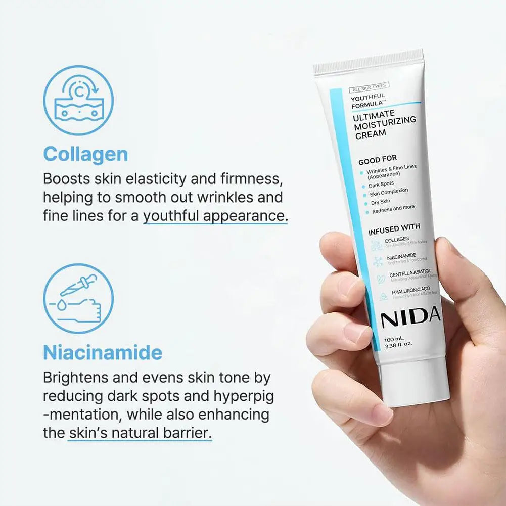 NIDA 100mL Face Moisturizer With Collagen Niacinamide For Brightening Skin Appearance Daily Nourishing Cream For All Skin 1PCS