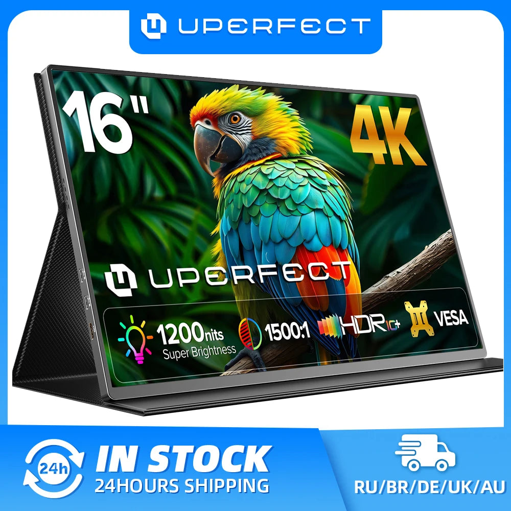 UPERFECT 4K Portable Monitor 16" 3840x2400 IPS 1500:1 1200Nits USB C HDMI Computer Gaming Display with Speakers DC Eyes Care