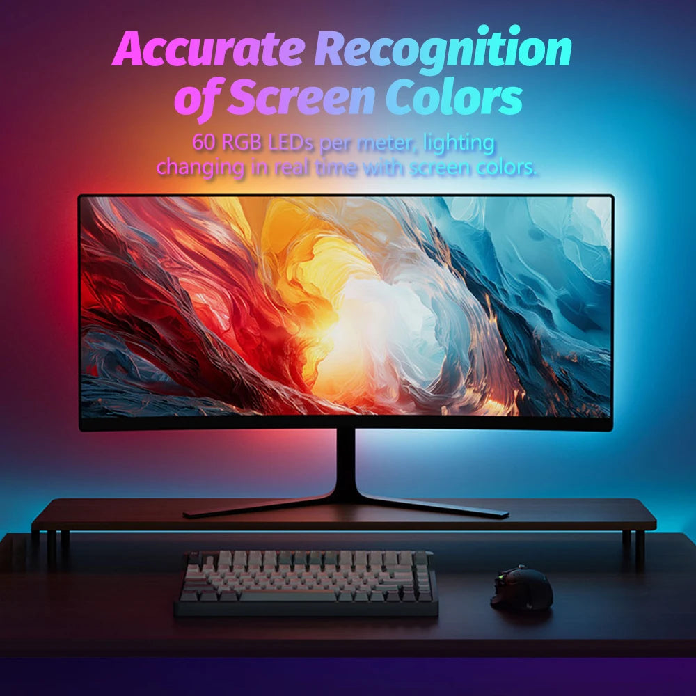 Upgraded PC Monitor Backlight RGBIC LED Light Strip Synchronized Screen Color/Music Computer Light Bar Double USB Port APP Contr