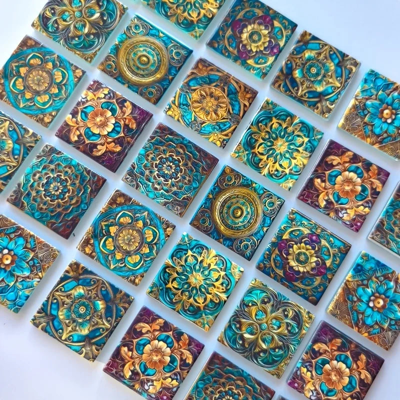 16/32 Pcs DIY Meltable Glass Mosaic Tiles Pack Unique Floral Design Handcraft Decorations Ideal for Do-It-Yourself Projects