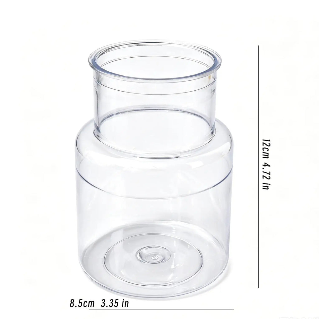 Clear round glass hydroponic pot with base, size 8.5cm x 3.35in