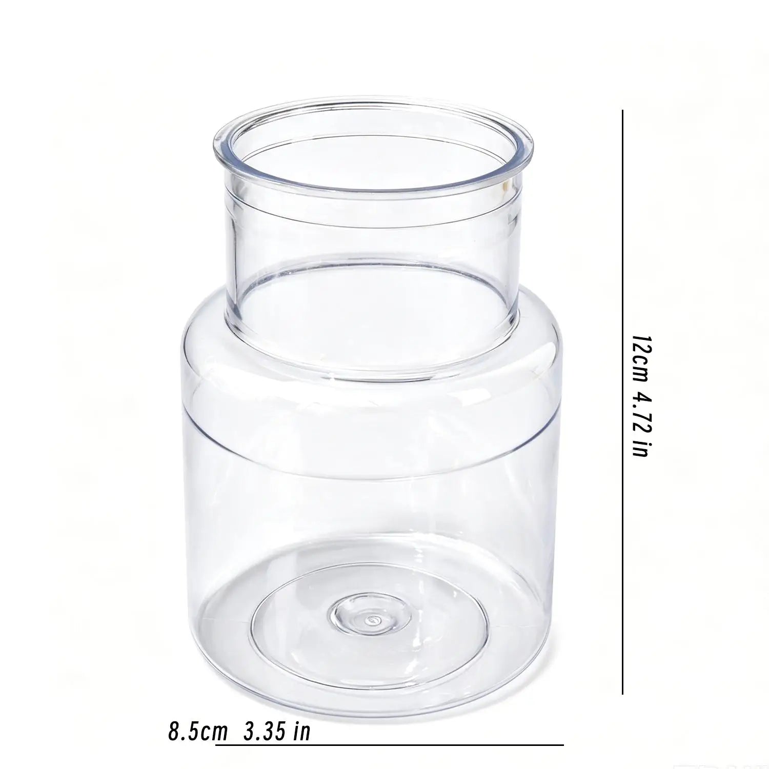 Clear round glass hydroponic pot with base, size 8.5cm x 3.35in