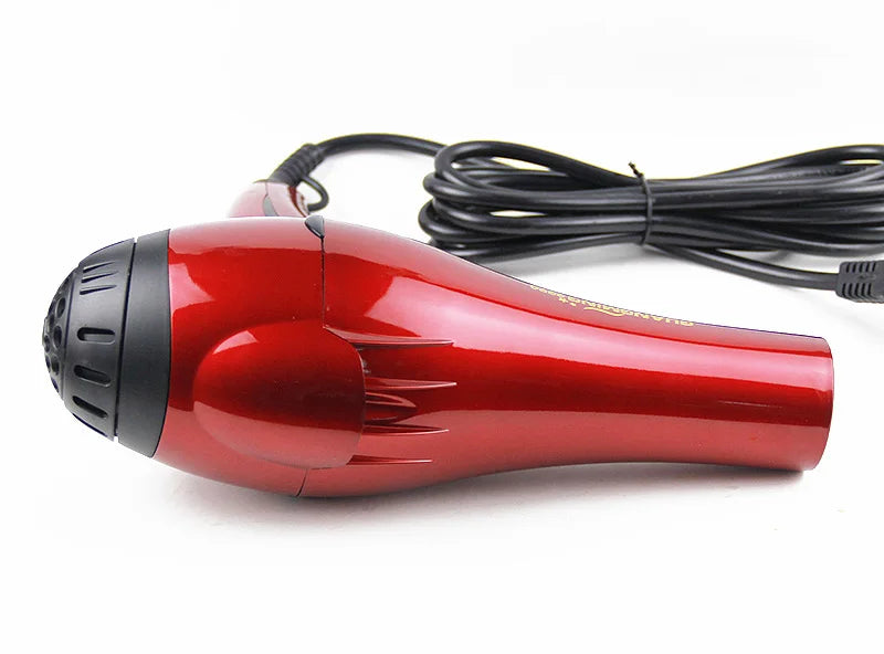 Red professional 2300W salon hair dryer with long cord, EU plug, and sleek design for powerful hair styling.
