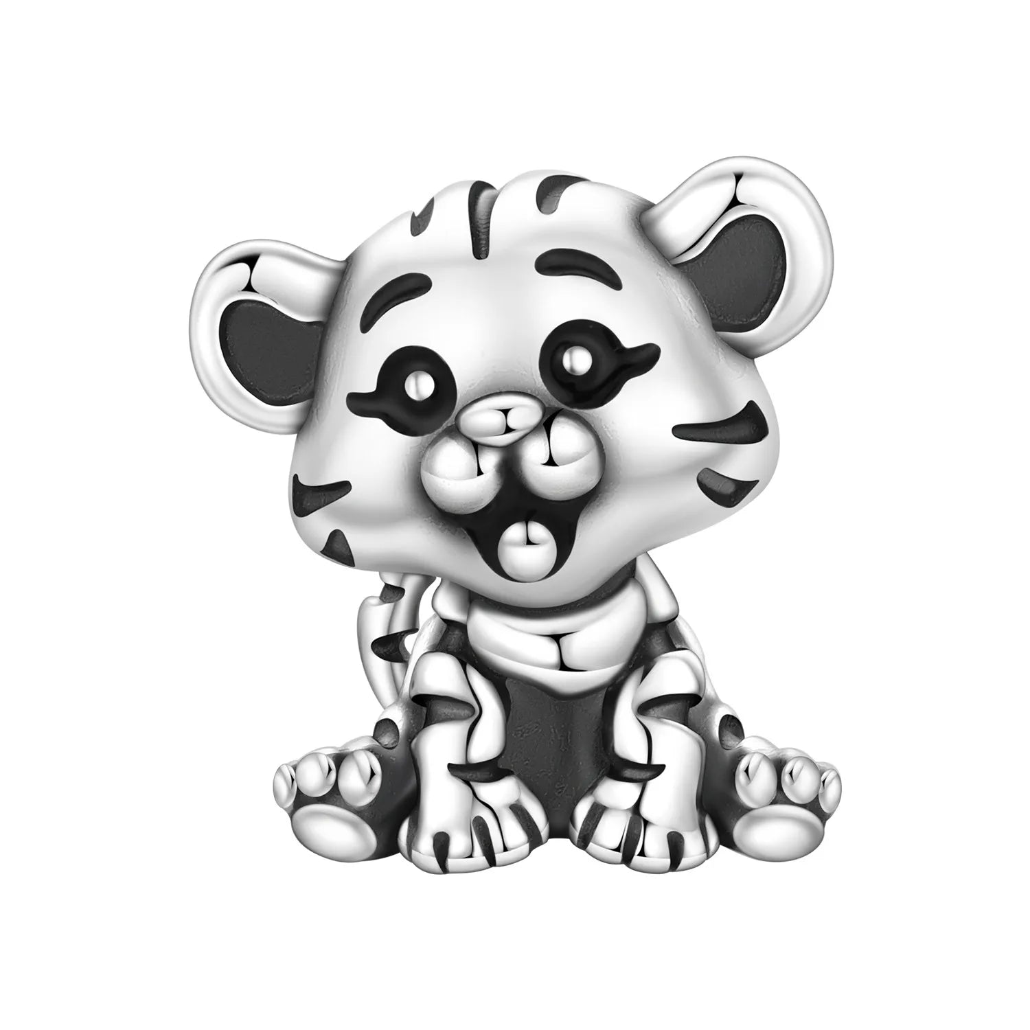 Cute sterling silver tiger animal charm bead for DIY bracelets, perfect for pet lovers and trendy jewelry gifts.