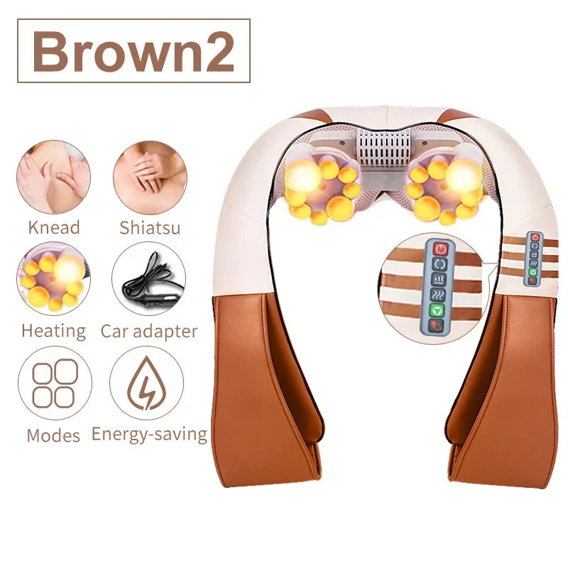 Electric Back Massager with Heat for Deep Tissue Muscle Relief Back Massage Instrument Brown two Tidesmit