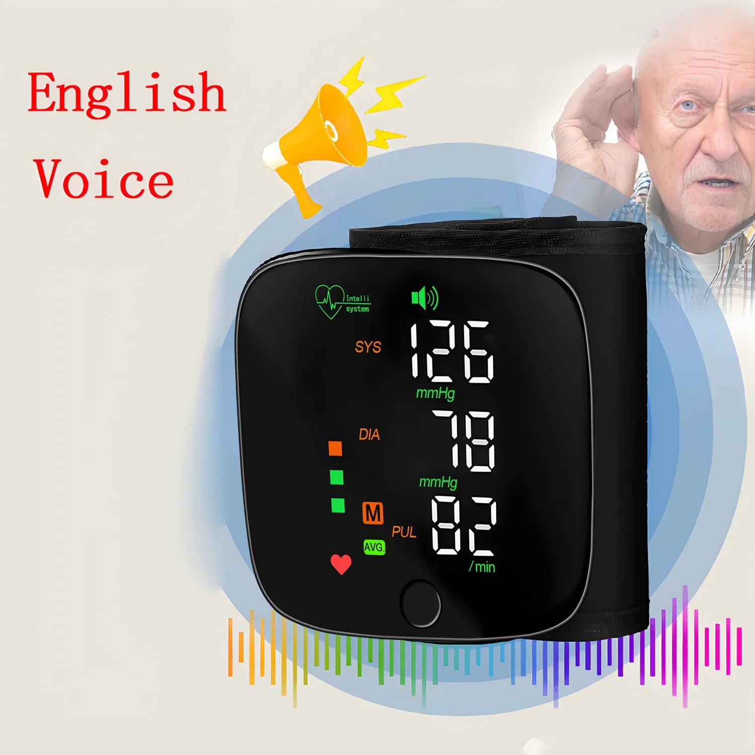Rechargeable Wrist Blood Pressure Monitor Medical Voice Digitlal Display Health Sphygmomanometer Tonometer