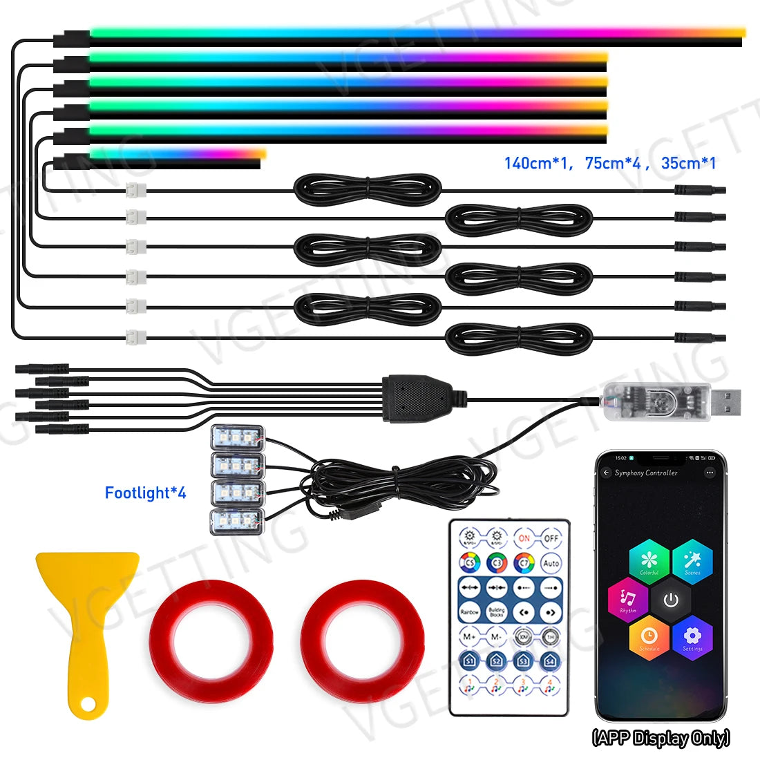 Tesla Interior LED Ambient Lights 10-in-1 RGB Kit - App Controlled 10in1 140CM Tidesmit