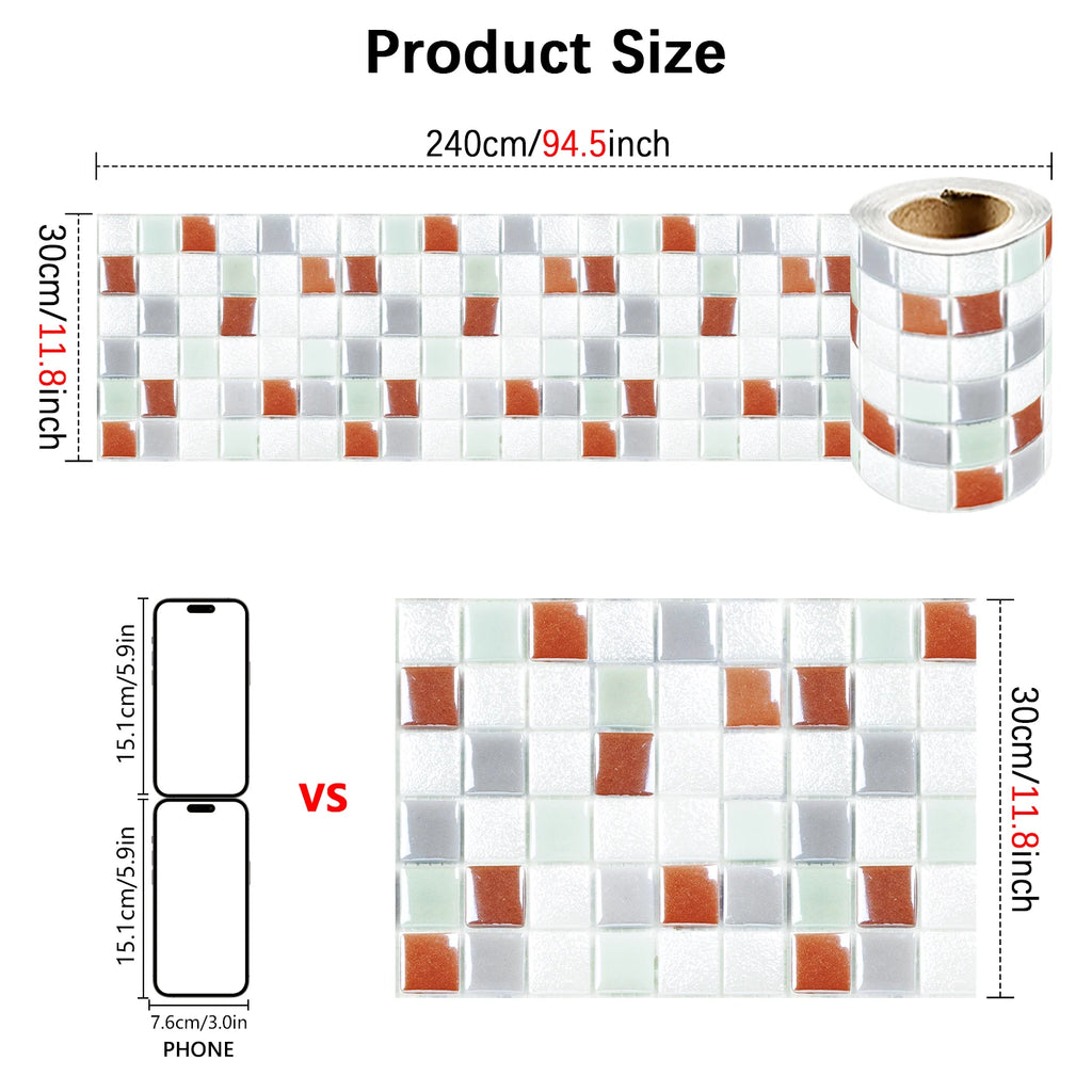 26 Styles 2D Mosaic Tiles Wall Sticker Waist Line Skirting Strip Peel & Stick Bathroom Kitchen Backsplash Home Decor Wall Decals