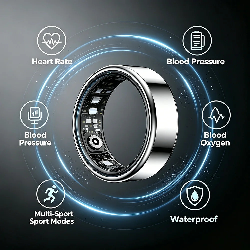 R09 Smart Ring Men Women with Charging Case,Heart Rate Blood Oxygen,Skin Temperature Monitor,5ATM Waterproof For Android iOS