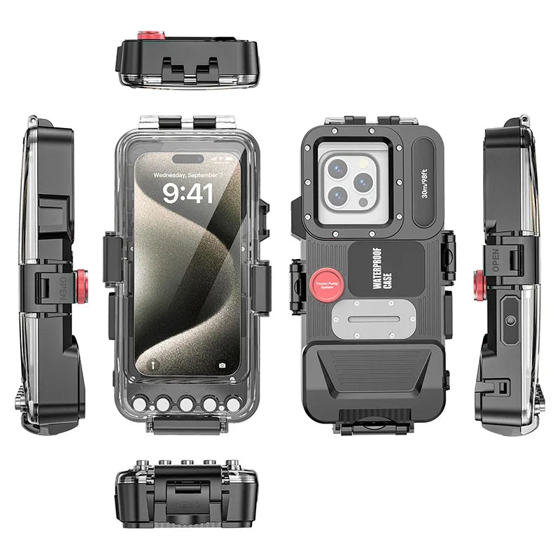 Underwater Phone Case 30m for iPhone & Samsung - Black Military-Grade Protection Tidesmit