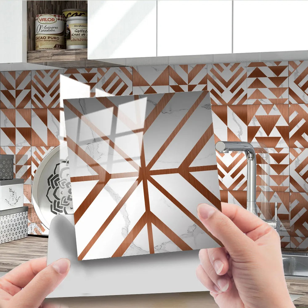 10pcs Crystal Tile Wall Stickers Self-Adhesive Kitchen Tiles PVC Backsplash Stickers Peel and Stick Bathroom Faux Stone Effect