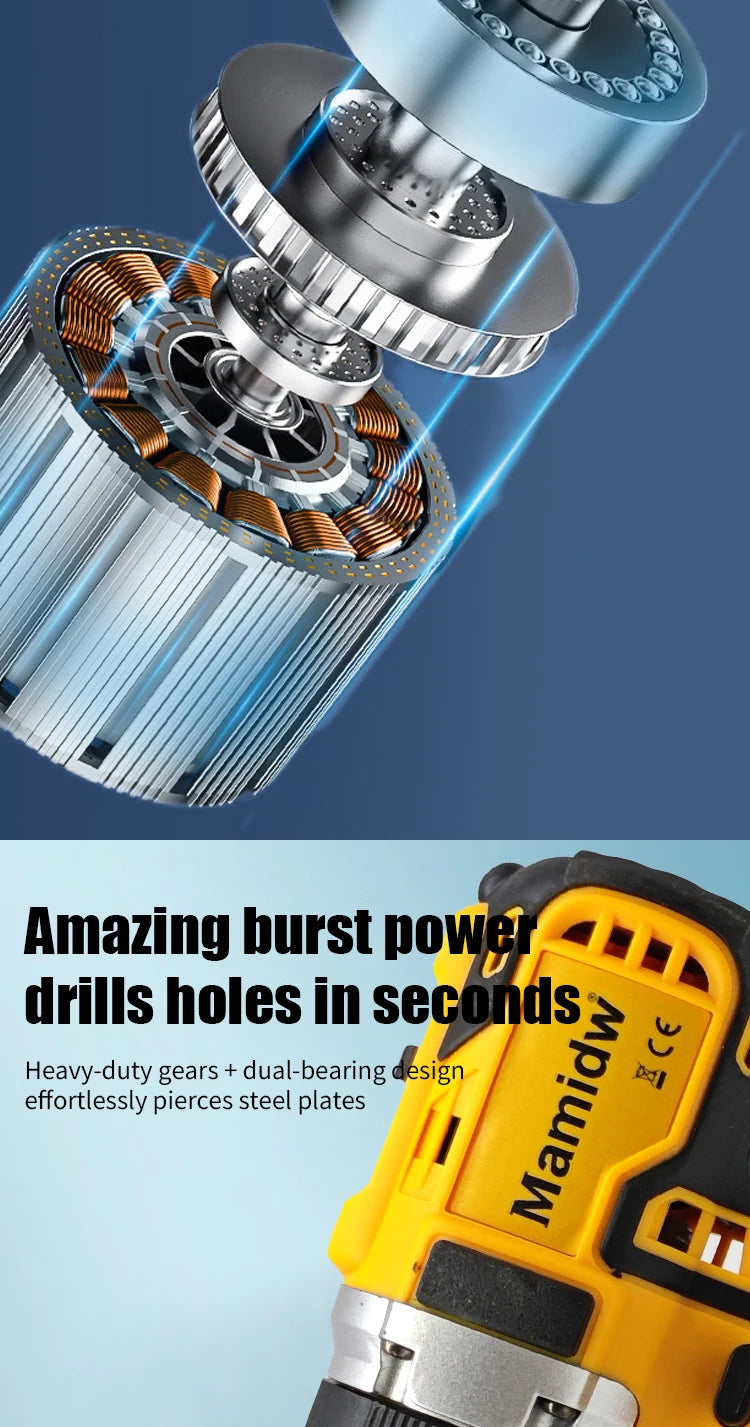 Mamidw 25+3 Multi-speed Torque Adjustment Brushless Electric Drill, Ergonomic Design, Durable Build, Compact Design, Sturdy Construction, Powerful Cordless Screwdriver (Tool Only) for DEWALT 20V Battery PIN Power Tool