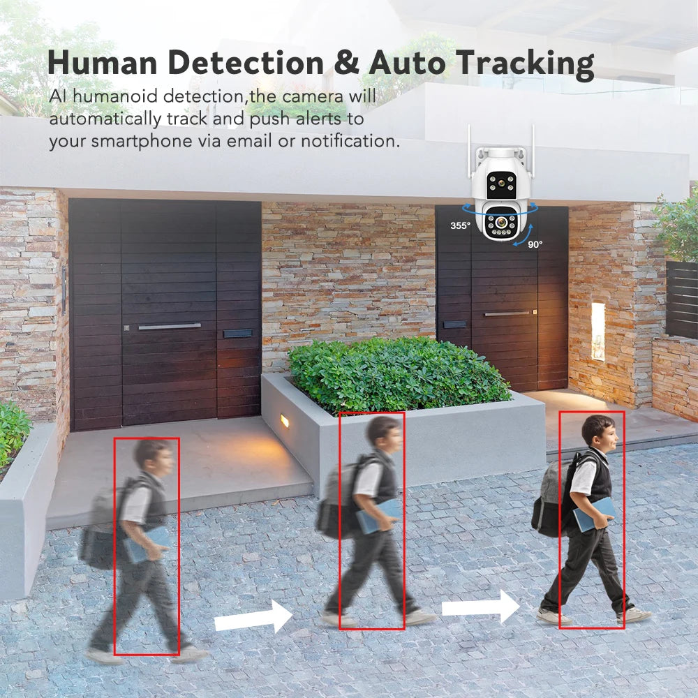 4MP 4G Wifi Surveillance Camera AI Auto Tracking Color Night Vision Two Way Audio Outdoor Dual Lens Dual Screen PTZ Security Cam