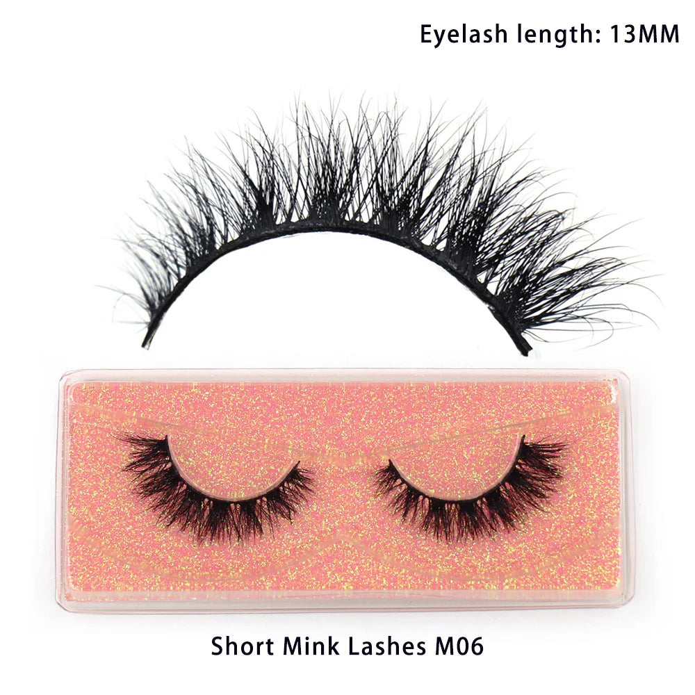 Tidesmit 12mm-15mm short natural 3D mink lashes fluffy wispy false eyelash extensions detail view