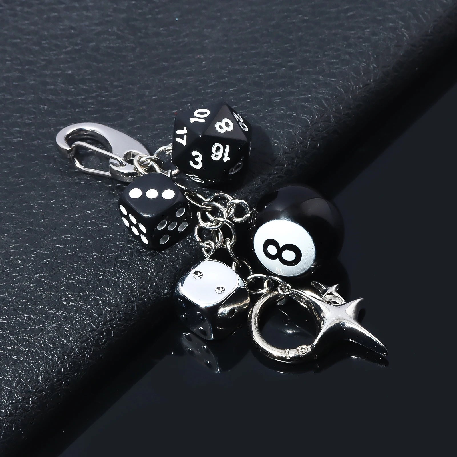 Punk Hiphop Black Dice No. 8 Billiards Keychain Y2K Pink Lucky Dice Starburst Pendant Bag Charms Hangings Ornament Accessories