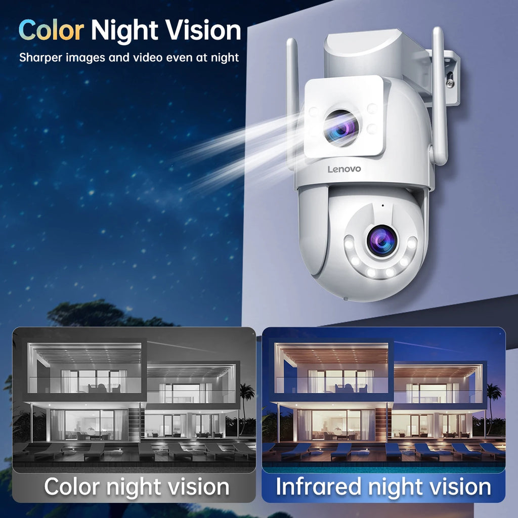 Lenovo 8MP Outdoor Security Camera with Dual Lens AI Tracking PTZ Color Night Vision Waterproof Home Surveillance Protection