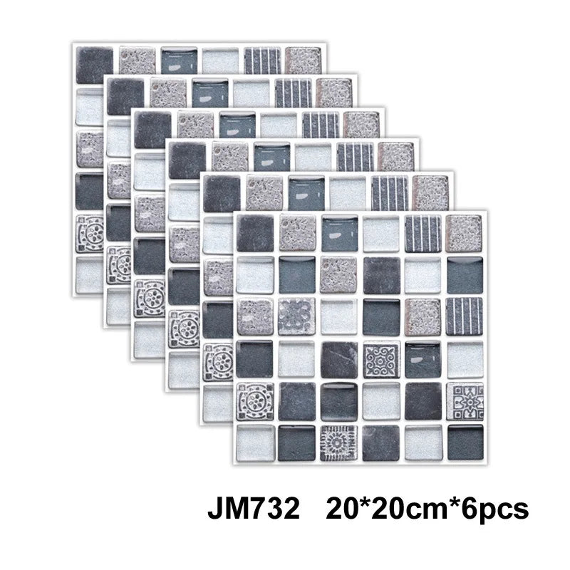 Self-adhesive marble wall tile stickers, cool gray and bluish tones with textured patterns