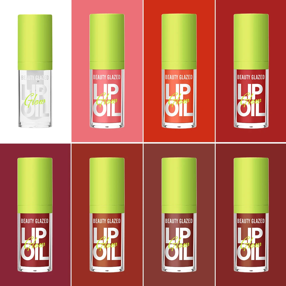 8-color set of Beauty Glazed moisturizing lip oil with a lustrous, mirror-shine finish for hydrating lip makeup.