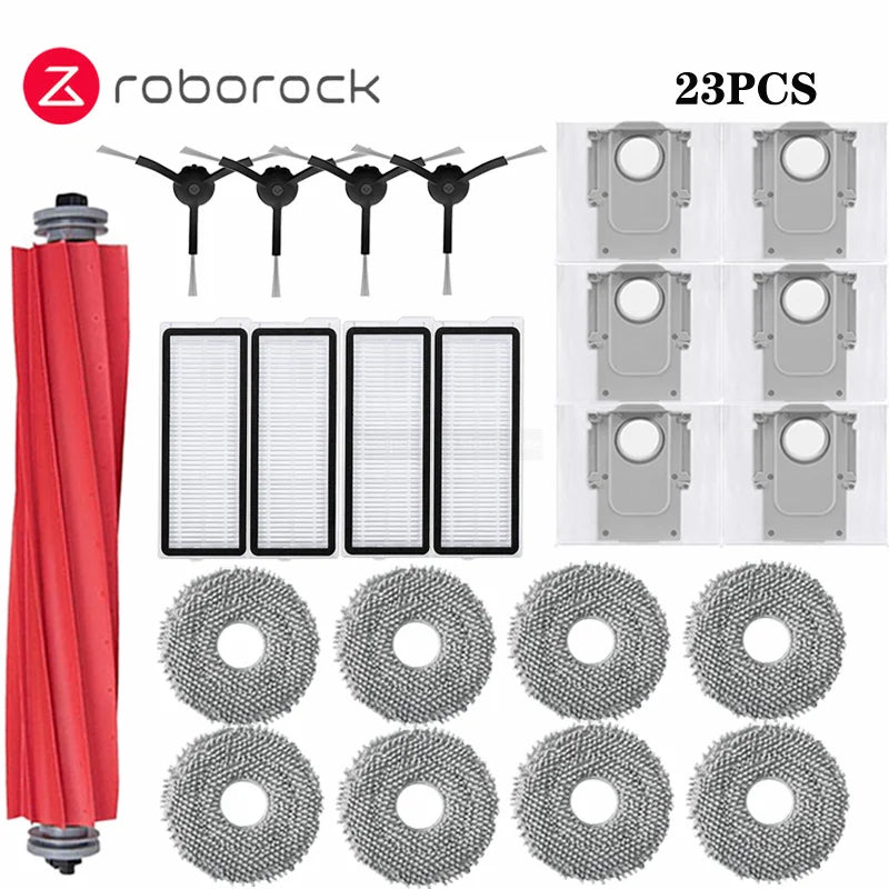 Tidesmit replacement kit for Roborock Q Revo MaxV/S/Pro including dust bags, brushes, filters, and mop pads.