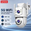 Lenovo 8MP HD Outdoor 5G Security Camera with Dual Lens Dual Screen AI Tracking PTZ Color Night Vision Surveillance Protection