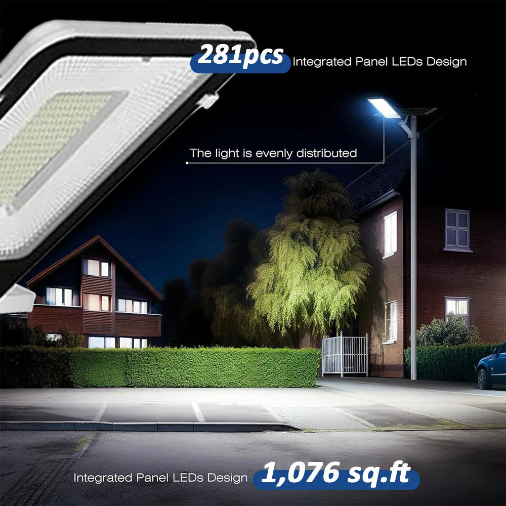Solar Lights High-Power 6500K LED Dusk to Dawn Waterproof LED Solar Street Light Backyard Street Lamps Security Flood Lighting