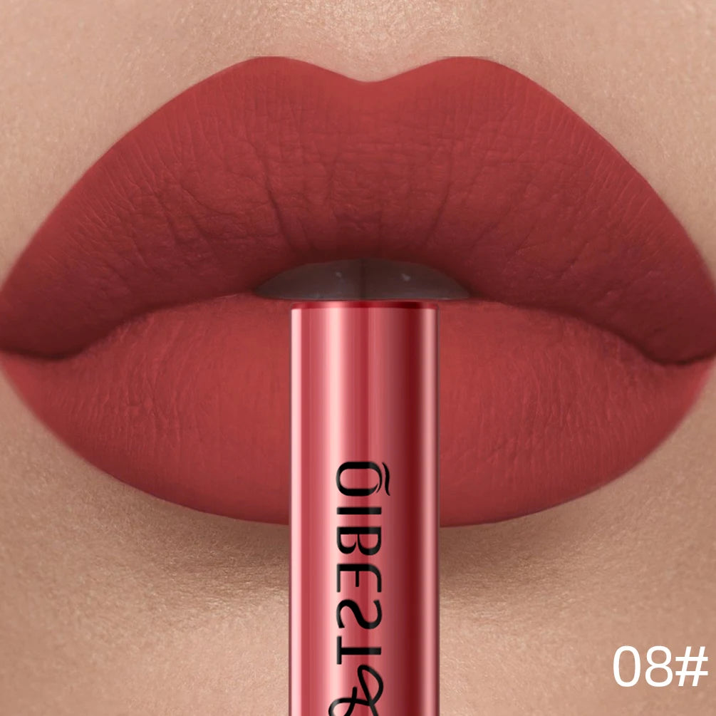Long-lasting velvet matte liquid lipstick in sexy red shade, waterproof nonstick formula for smooth, full-coverage lips.