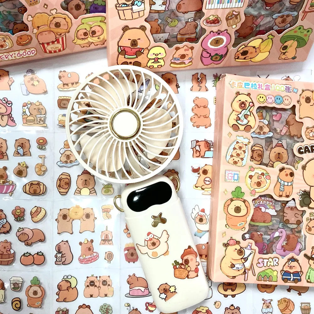 Capybara Cartoon Sticker Pack (100 Designs) | Removable Waterproof Decals for DIY Crafts & Home Decor