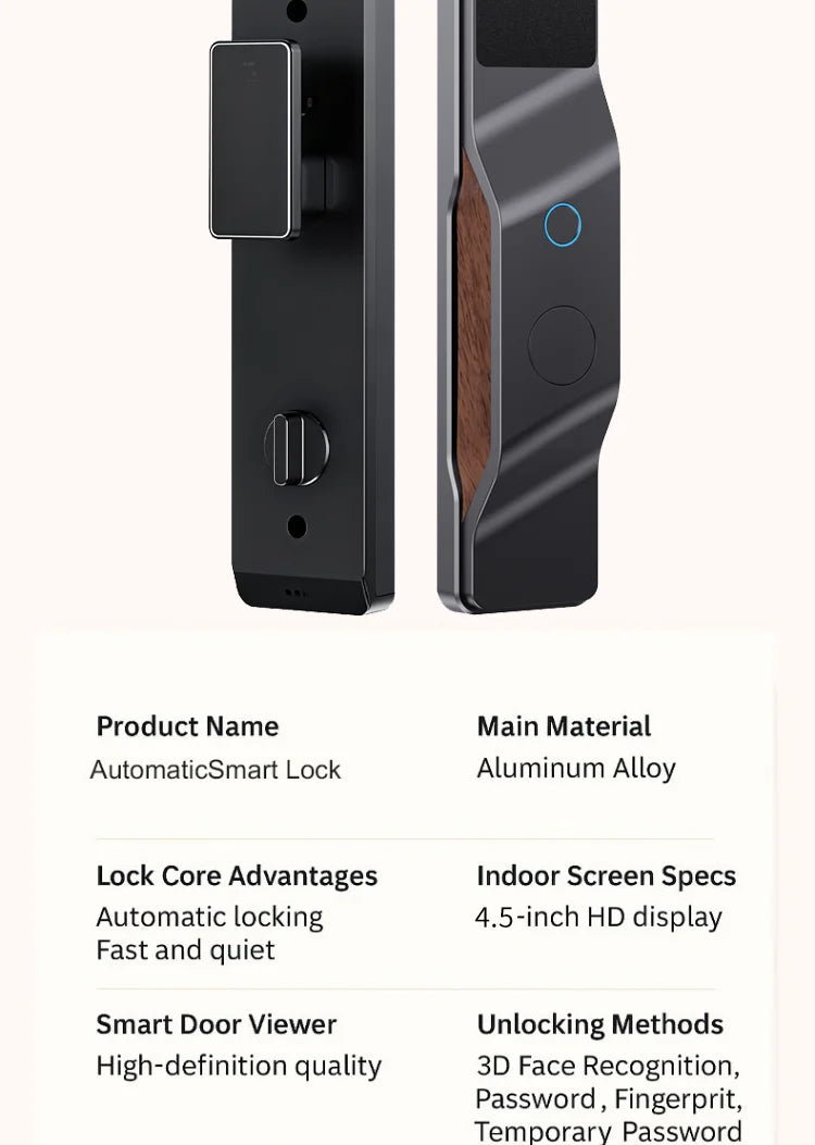 Wishome APP 3D Face Recognition Smart Lock with Camera, Video Call, and Voice Intercom Functions