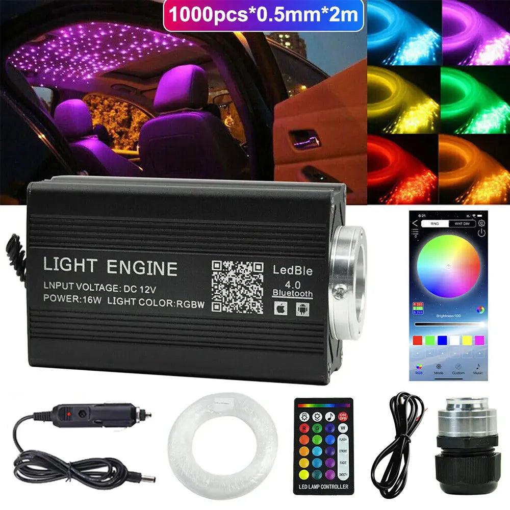 Car Starry Sky Light Kit 16W RGB - DIY Fiber Optic Ceiling Lamp 1000pcs-0.5mm-2m 16W Tidesmit