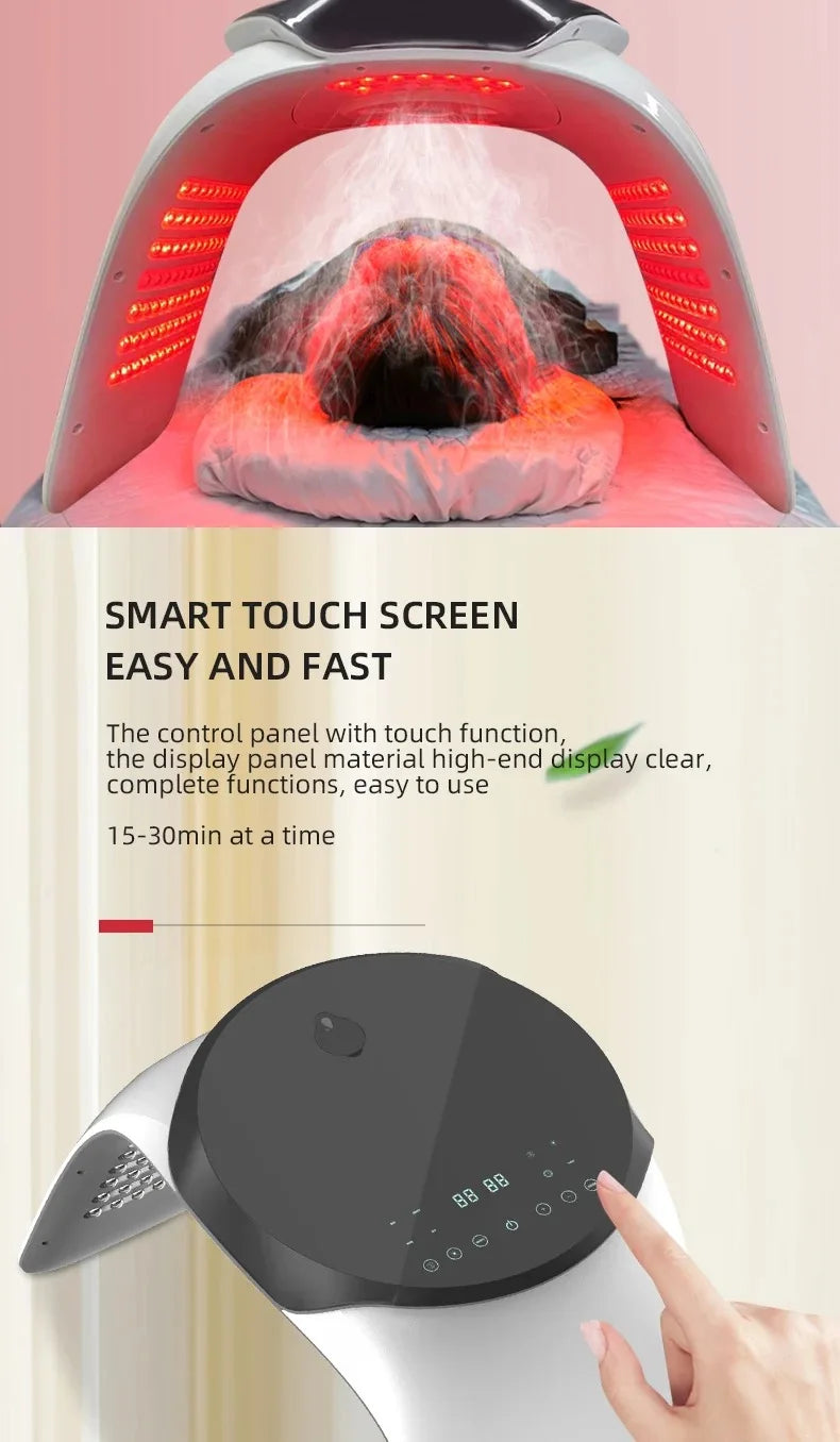 Professional 7-color PDT LED light therapy facial mask with touch screen control for acne, wrinkles, and skin care.