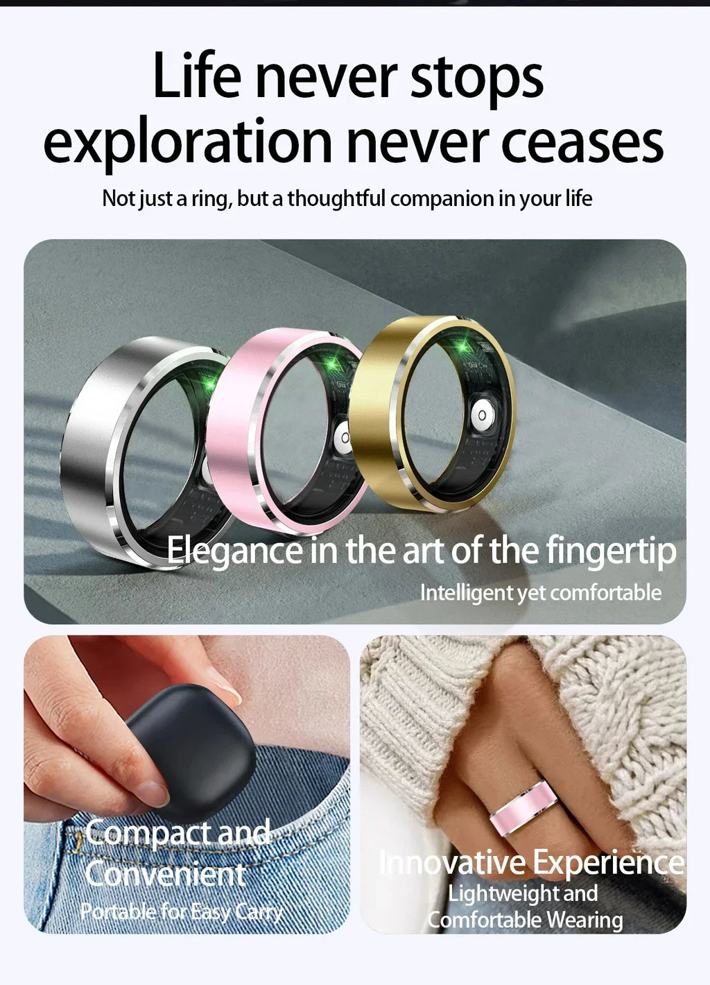 Smart Health Ring Fitness Tracker with Heart Rate & Oxygen Monitor Tidesmit