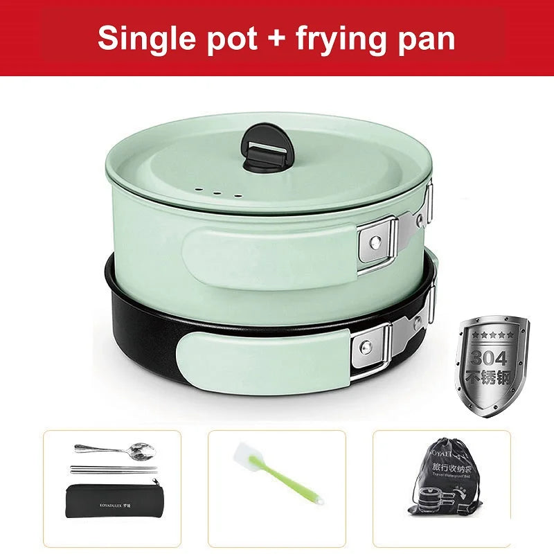 Mint green single pot and frying pan set with black lid and nonstick cooking surface