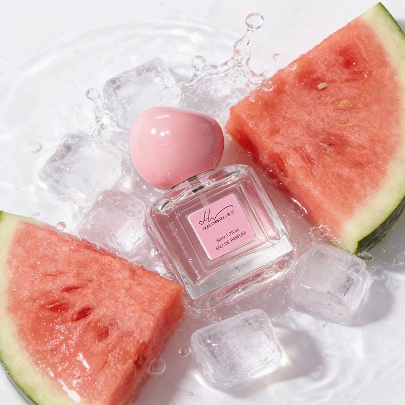 Hope Christine Watermelon EDP for Women: 50ml square bottle with pink cap, fresh cooling summer scent with ice cubes.