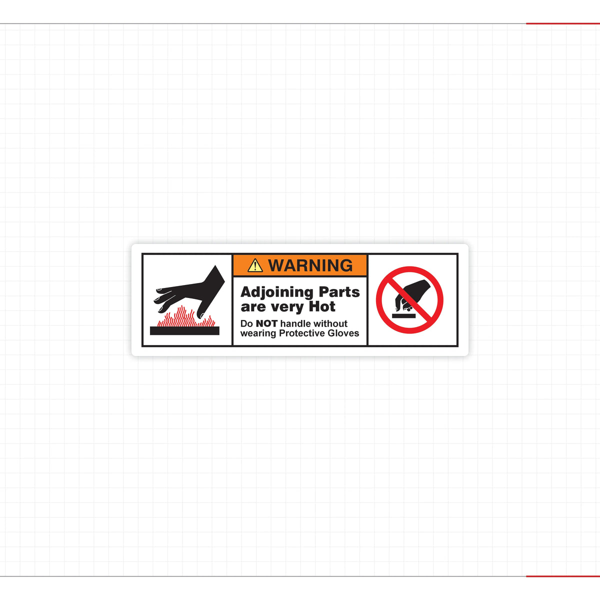 Warning Hot Surface Safety Decal Wear Protective Gloves ANSI ISO Compliant - Angle/Detail 2