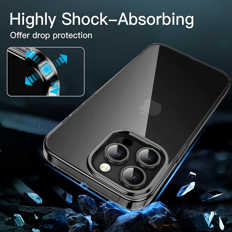 iPhone 15 Pro Max Transparent Black Slim Case - Shock-Absorbing Cover Tidesmit