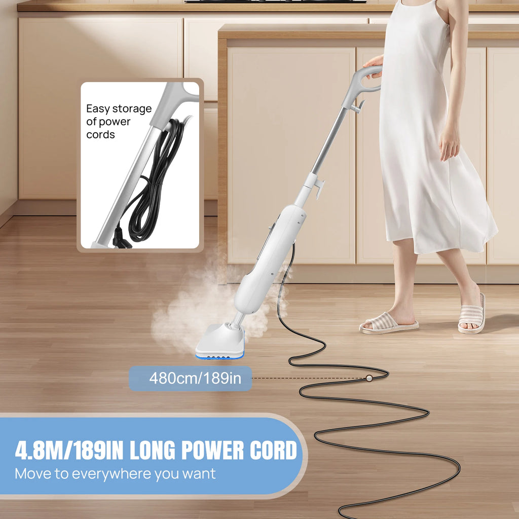 Tidesmit DayPlus 1500W steam mop showing detachable steam cleaner unit and washable microfiber cleaning pads