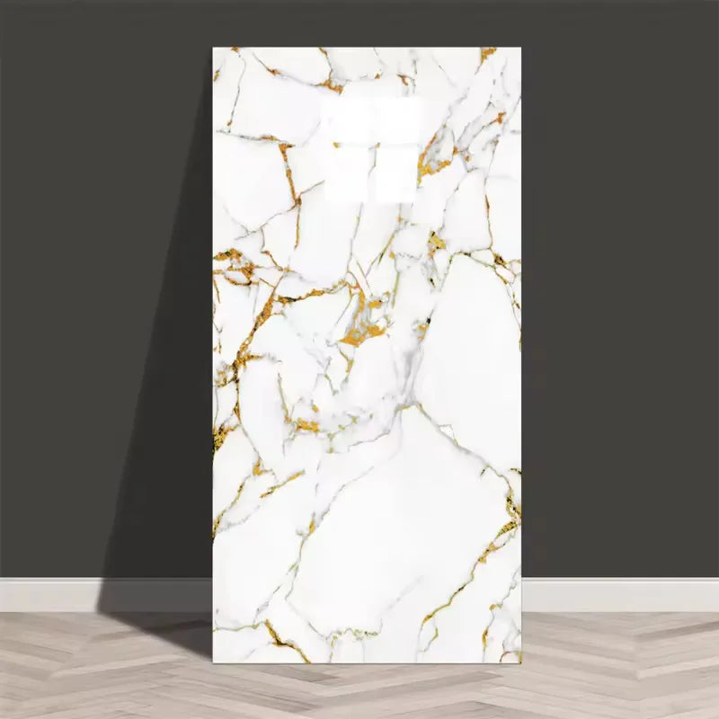 White marble-look self-adhesive PVC tile sticker sheet with gold crackle veining, 30x60cm