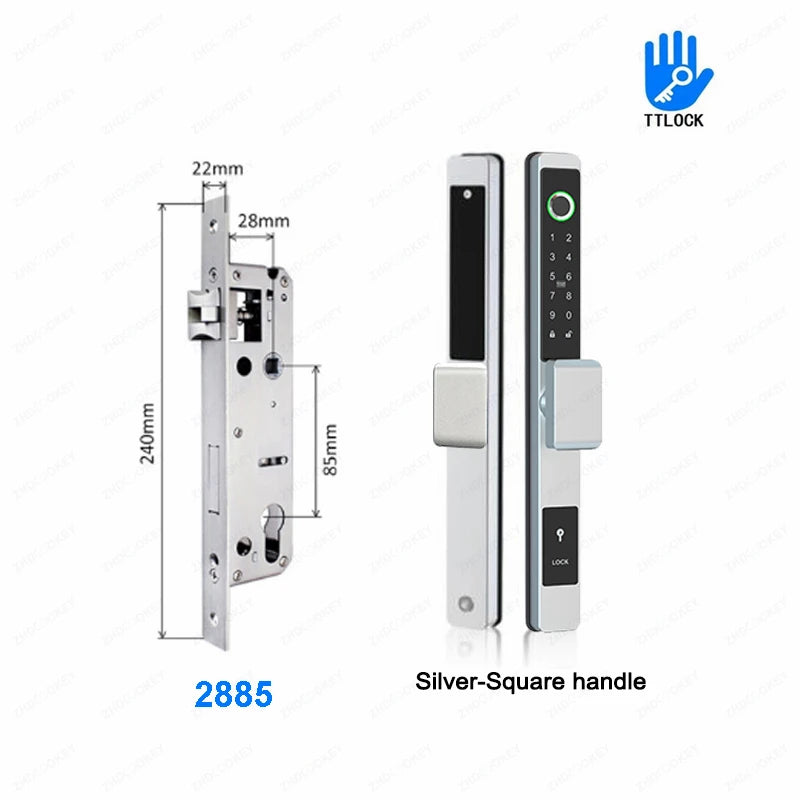 ZHDCOOKEY Biometric Digital Door Lock  Waterproof TTLock APP BLE Fingerprint RFID Card Password Aluminum Sliding Door Smart Lock