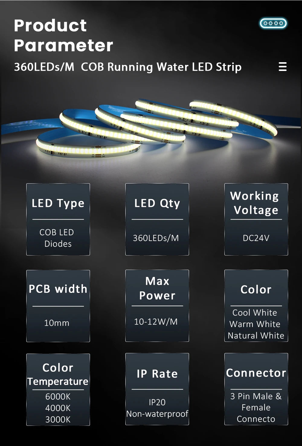 WS2811 Horse Race COB LED Strip Light DC 24V 360 LEDs/M Flex Ribbon Chasing 5M 10M 20M Running Water Flowing Ledstrip Lights