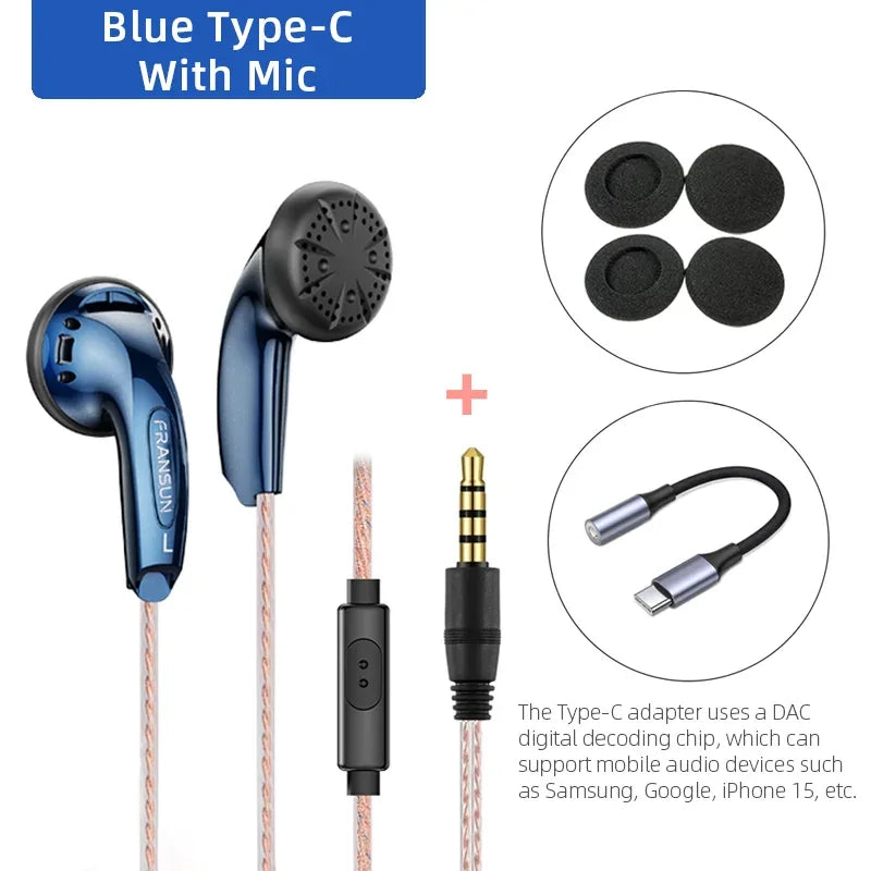 Wired Earbuds with HiFi Stereo Sound and Microphone by Tidesmit Blue Type C MIC Tidesmit